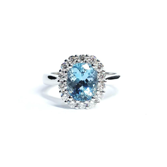 Aquamarine & Diamond Cluster Ring
