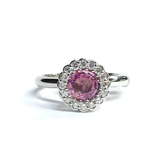 Pink Sapphire & Diamond Halo Ring