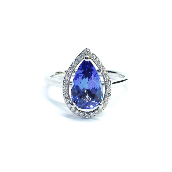 Tanzanite Pear Shape Halo Ring