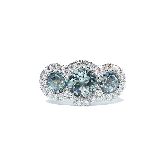 Aquamarine & Diamond Halo Trilogy Ring Bespoke Commission