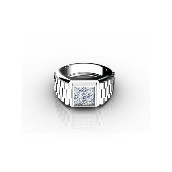 Rolex Inspired Ring with a Princess Cut Diamond