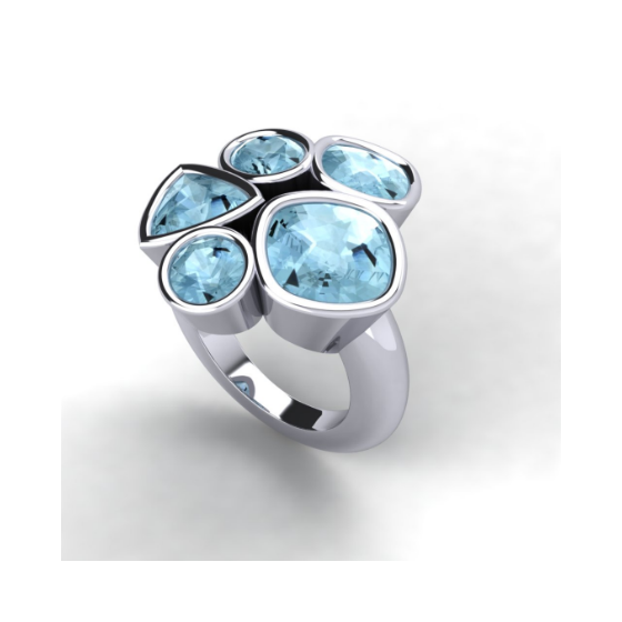 Aquamarine mixed shape bubble ring.