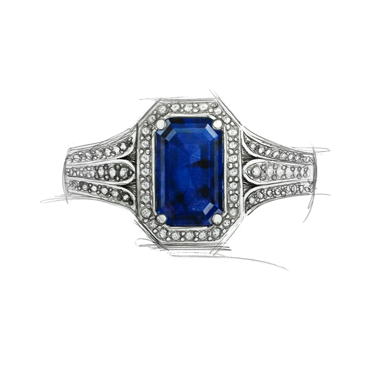 Sketch of art deco style ring.